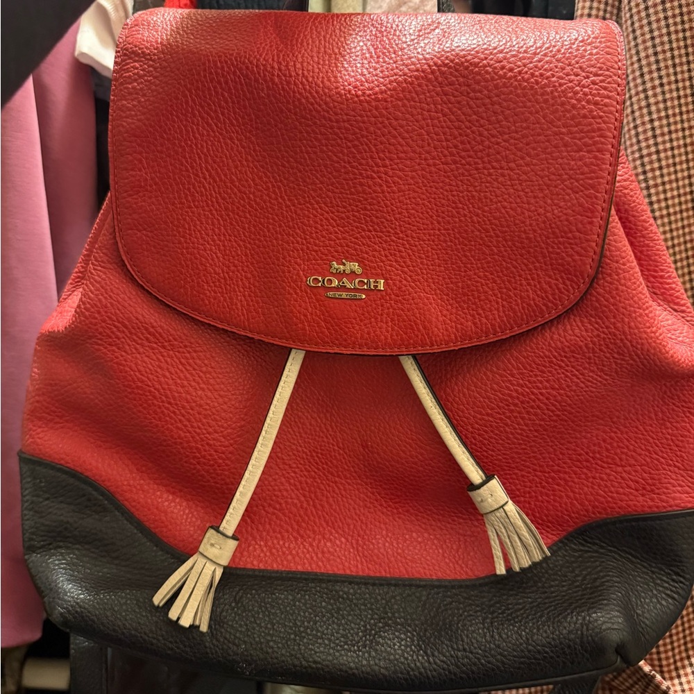Coach Red and Black Elle Leather Backpack
